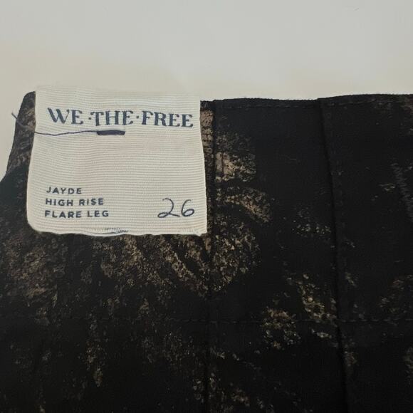 Free People Jayde Metallic High Rise Flare Leg Jeans In Black Tie Size 26 - Picture 8 of 15